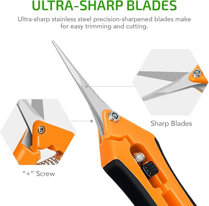 iPower GLPRNR6OR 6.5 Inch Gardening Pruning Shears Hand Scissors with Straight Stainless Steel Blades for Trimming Herbs, Plants, Hydroponic, 1-Pack, Orange