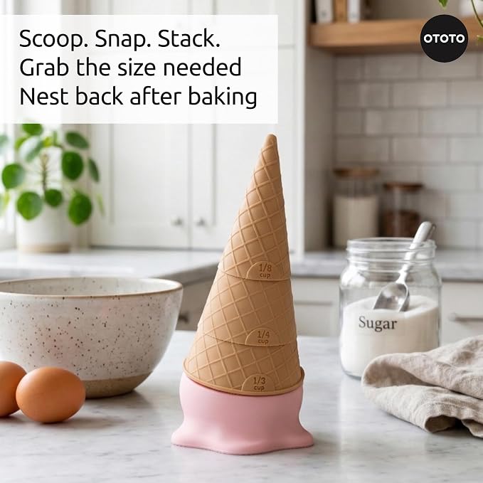 OTOTO Coney Ice Cream Measuring Cups Set – Detachable Plastic Measuring Cup Set for Baking & Cooking, Cute Measuring Cups for Liquid, Cute Baking Supplies, Kitchen Gadgets, Baking Gifts