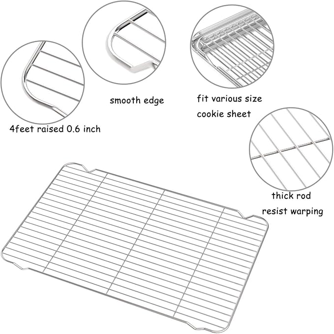 Cooling Rack Set of 3, Baking Rack Stainless Steel Wire Rack for Baking Cooking Roasting Grilling Cooling, 15” x 11” x 0.5” Wire Racks, Fit Various Size Cookie Sheets Oven
