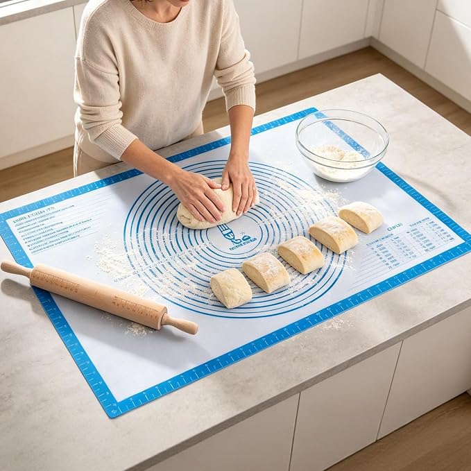 XXL-Large Pastry Mat For Rolling Dough: 36 X 24 Inch Silicone Baking Mat | Oversized Workspace Fits 20" Pizza & Roll 4 Pie Crusts at Once - Homemade Baker To Roll out Kneading Bread/Sourdough (Blue)
