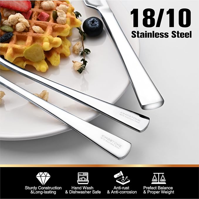 18/10 Flatware set for 6, 30 Piece Stainless Steel Silverware Cutlery Set | KINGSTONE Forged Cutlery Set, Mirror Polished Knives Fork and Spoon Utensils, Dishwaher Safe for Restaurant, Wedding, Party