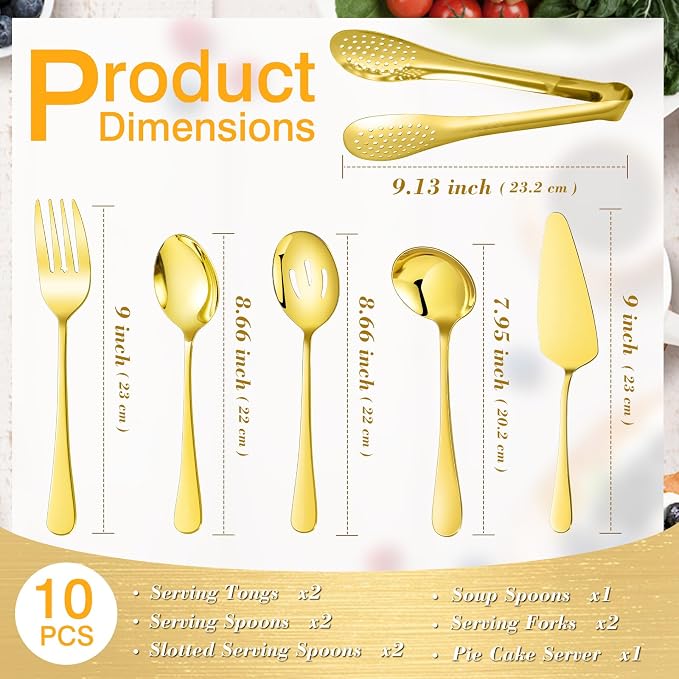 10 PCS 18/8 Gold Stainless Steel Serving Utensils Set