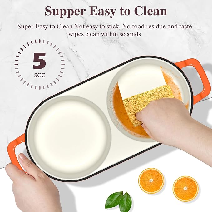 Umite Chef Complete Mini Double Dutch Oven Kit for Sourdough Bread – Enameled Cast Iron Bread Pan with Deep Dual Loaf Pots, Includes 5" Banneton Basket & Cotton Potholders, 500°F Oven Safe (Orange)