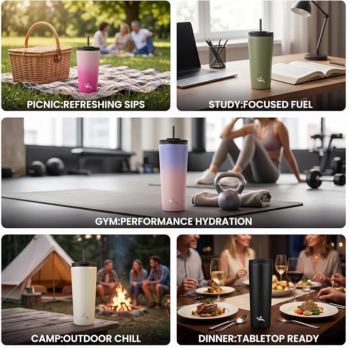 Konokyo 22 oz Insulated Tumbler Water Bottle with Straw Lid, Taro | Stainless steel insulated tumbler for coffee, water and iced drinks; spill-proof lid, 2 straws, cup-holder friendly
