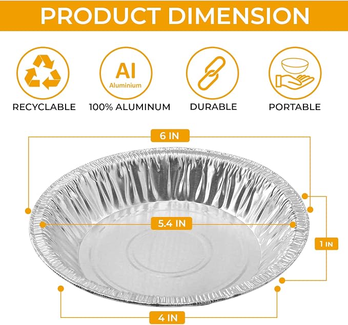 Aluminum Foil 6 inch Pie Pans, 100 Count | Disposable, Heavy Duty, Made in USA, For Baking Mini Pies, Quiche and Tarts