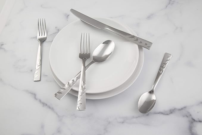 Cambridge Silversmiths 268320R Blossom Sand 20-Piece Flatware Silverware Set, Service for 4, Stainless Steel, Includes Forks/Knives/Spoons, Brushed Finish (Pack of 3)