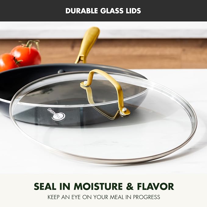 GreenPan Swift Cookware 12" Frying Pan Skillet with Glass Lid, Healthy Ceramic Nonstick Coating, Heavy-Gauge Aluminum, Gold-Tone Stainless Steel Handle, PFAS-Free, Dishwasher & Oven Safe, Black