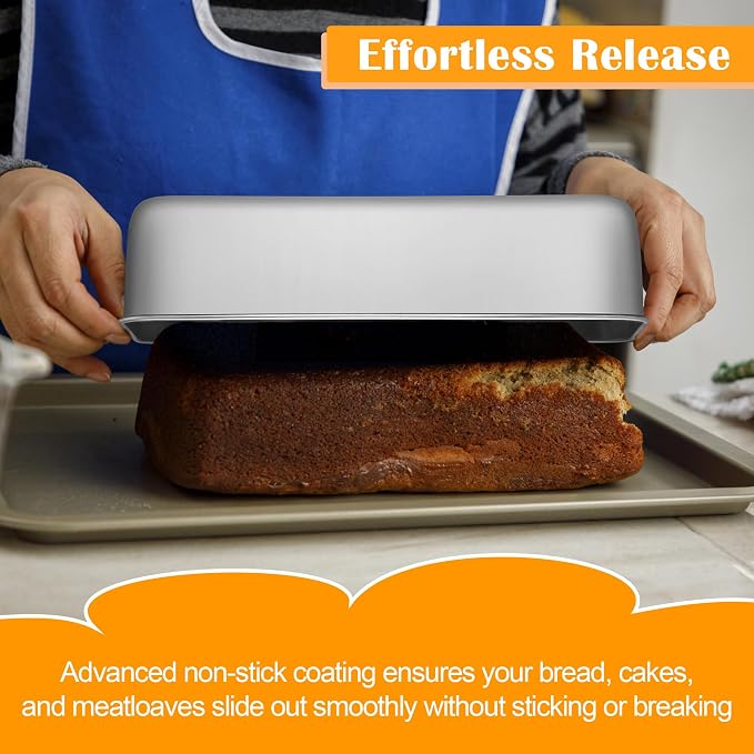 E-far Loaf Pan for Bread Baking-4 Pack, 12” x 5” Stainless Steel Loaf Pans | Large Long Metal Baking Tins for Homemade Bread, Banana Cake Meatloaf Sourdough Lasagna, Nontoxic & Dishwasher Safe