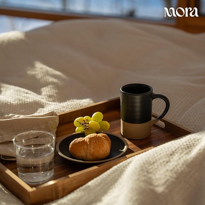 Mora Ceramics Tea Cup with Loose Leaf Infuser, Spoon and Lid, 12 oz, Microwave and Dishwasher Safe Coffee Mug - Rustic Matte Ceramic Glaze, Modern Herbal Tea Strainer - Great Gift for Women, Liquorice