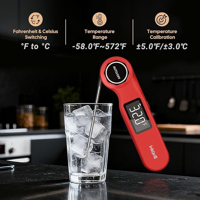 Rechargeable Waterproof Digital Instant Read Meat Thermometer | 0.5 Sec Professional Grill Thermometer Kitchen Cooking with Calibration, Large VA Display Backlit for Steak Turkey BBQ Candy