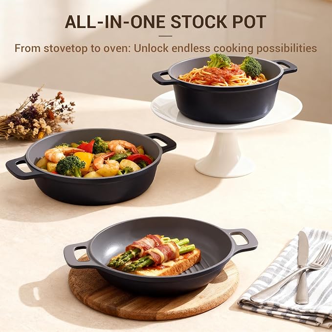 8-Piece Ceramic Nonstick Cooking Pot Set with Lid, 4.5 Qt Soup Pot, All-in-One Stock Pot for All Stoves, Dishwasher Safe & Easy to Clean, Induction Ready, PFAS Free, for Stews, Soups & Pasta