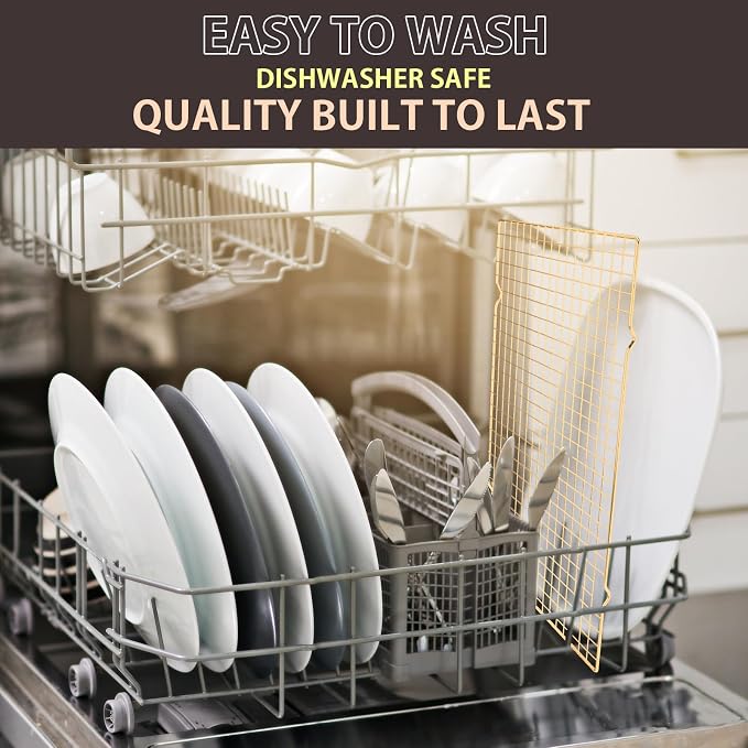 Briout 2PCS Cooling Rack for Cooking and Baking, 16" x 10" Wire Rack, Gold | Thick Wire Rack, Oven & Dishwasher Safe, for Roasting, Grilling, Drying, Fits Half Sheet Pan