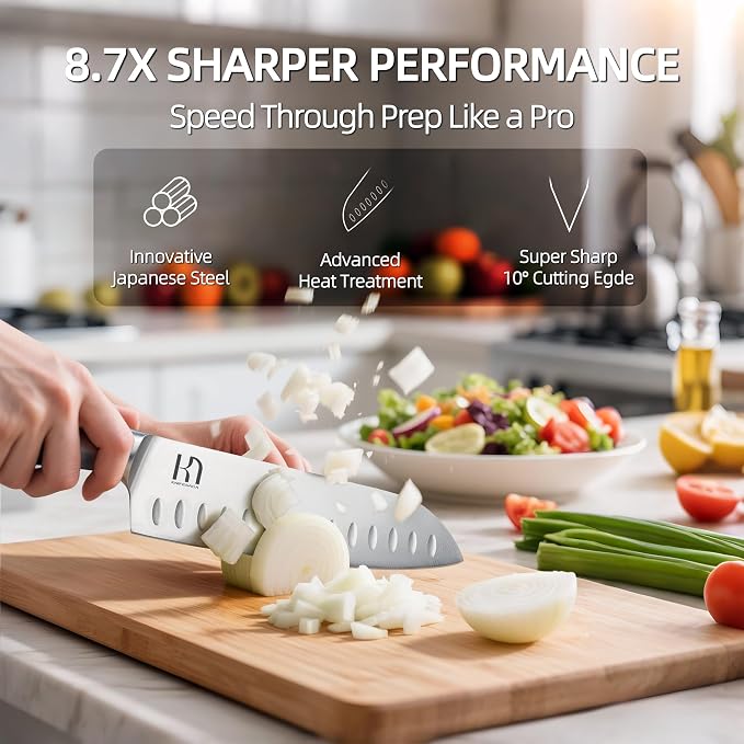 KnifeSaga 14 Pcs Knife Set with Block, Premium, Razor Sharp, Japanese Steel | Innovative Steel, High Carbon Stainless, Enduring Sharpness, Ergonomic Handle, Quality Natural Wood Block, Gift Box