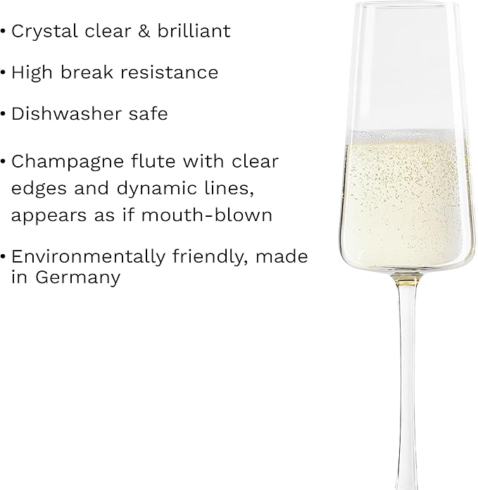 Stölzle Lausitz Champagne Glasses Power 2-Piece Set 8 oz – Elegant Flutes Ideal for Prosecco & Sparkling Wine – Elegant Crystal Champagne Glasses – Dishwasher- & Shockproof