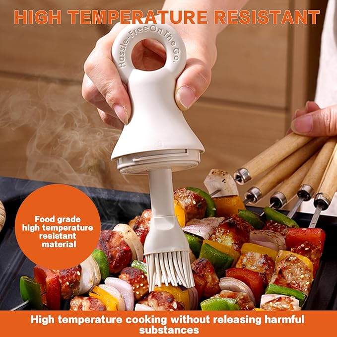 MMJ 2-in-1 Oil Dispenser with Brush, 150ml Glass Olive Oil Bottle with Silicone Basting Brush, Leak-Resistant Sauce Brush Bottle for BBQ, Baking, Grilling, Camping, White