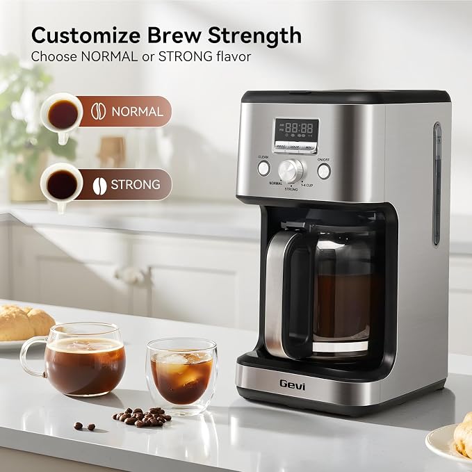 Gevi 14‑Cup Drip Coffee Maker, Programmable With Glass Carafe | Strong Brew Mode, 2H Keep Warm, Pause & Serve, Auto Shut‑Off for Home Office Daily Coffee Brewing