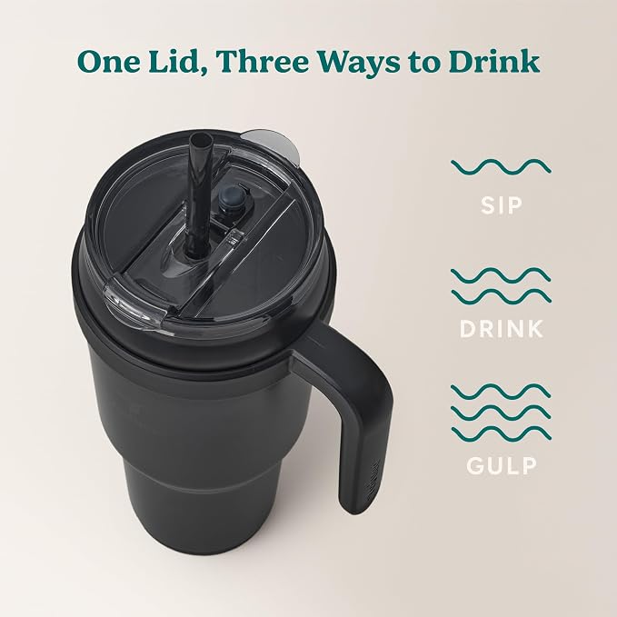 REDUCE 40 oz Stainless Steel Tumbler with Handle - Insulated Travel Mug | Dual-wall vacuum insulated, sweat-proof lid&reusable straw, keeps drinks cold for 24 hours, fits cupholders, dishwasher safe