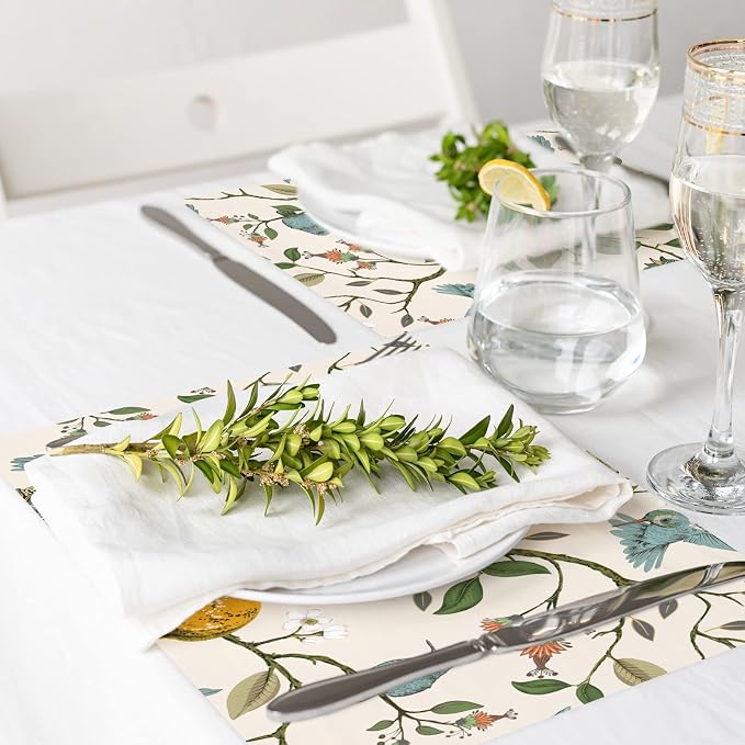 AnyDesign 50 Pack Blue Bird Paper Place Mats Fresh Lemon Tree Disposable Placemat 11 x 17 Inch Vintage Decorative Paper Table Mats for Dinner Table Setting Wedding Birthday Party Supplies