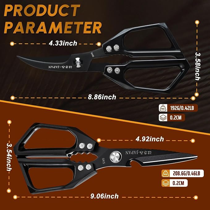 Huusk Kitchen Scissors for Food, Sharp Seafood & Kitchen Shears Set | Japanese Steel Meat Scissor for Crab, Shrimp, Lobster, Herbs and Food Prep, Gifts for Women, Non-slip Handle