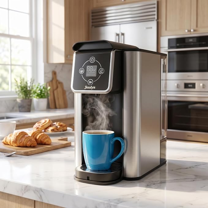 Jesslyn 3 in 1 Single Serve Coffee Maker, K Cup Pod & Ground Coffee Machine with Loose Leaf Tea Filter, 52 oz Removable Reservoir, 6-14 oz Brew Sizes, Bold Brew, Auto Clean, Silver