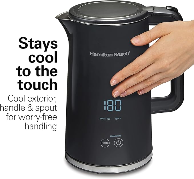 Hamilton Beach Digital Temperature Control Electric Tea Kettle, Hot Water Boiler & Heater 1.7L, 5 Preset Modes + Keep Warm, Fast Boil 1500 Watts, BPA Free, Cool-Touch Exterior, Black (41033) | Fast Boiling 1500 Watts |Temp Control + 5 Presets | Cool-To...