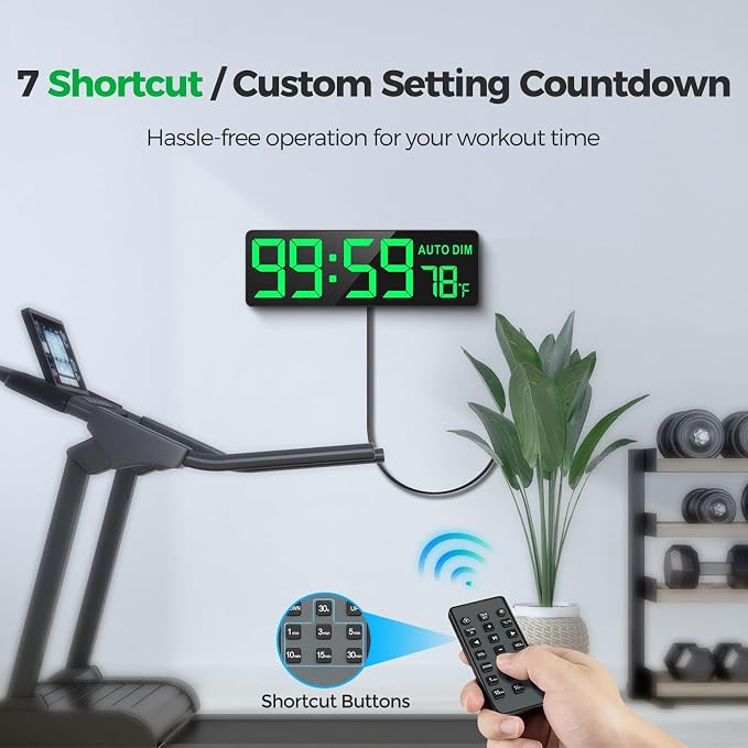 REACHER 16.5" Large Digital Wall Timer Clock with Countdown for Classroom | Auto dimmer, temperature, Remote Control, Colorful LED wall clock for teacher, school, home decor, kitchen, gym, living room