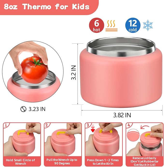 MAISON HUIS Bento Lunch Box with 8oz Soup Thermo, 5-Compartment Leak-Proof Container, Thermo Hot Food Jar and Insulated Lunch Bag, BPA Free,Travel, School (Pink Horse)