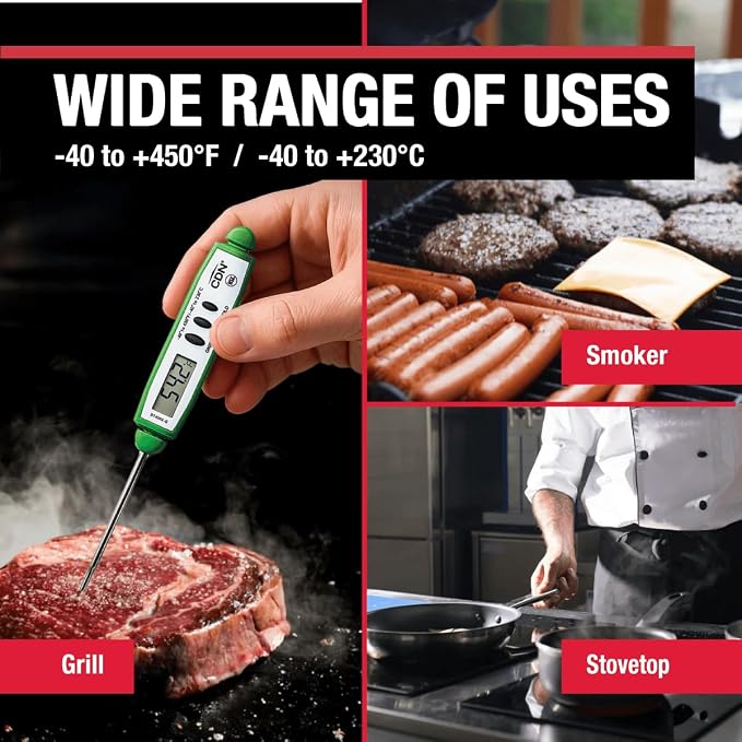 CDN ProAccurate® Instant Read Digital Pocket Thermometer with 2.75" Stainless Steel Tip for Accurate Temperature Measurement, Green (DT450X-G)