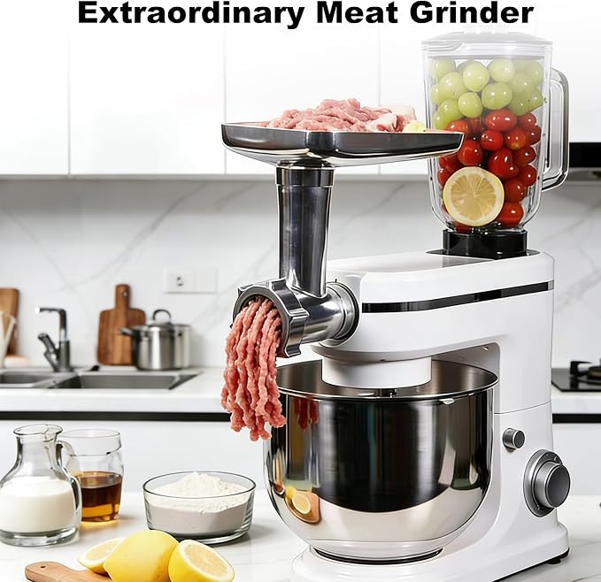 3-in-1 Stand Mixer with Meat Grinder Juicer for Kitchen | 6 Quart Tilt-Head Electric Mixer with Stainless Steel Bowl, 6+P Speeds, Dough Hook, Beater & Whisk
