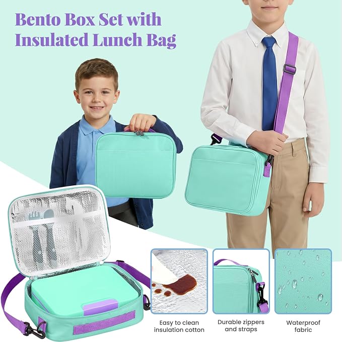 HWONMTE Bento Lunch Box Set for Kids with Soup Thermo Food Container Adults | Bento Lunch Box Set for Kids with 9.5oz Soup Thermo Leak-Proof Food Container with Insulated Lunch Bag Hot Food Jar Girl