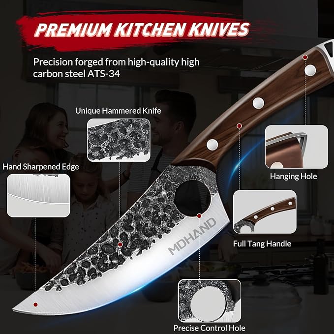 Butcher Knife Set, Serbian Chef Knife Set with Roll Bag Gift for Men | Hand Forged Full Tang 18PCS Kitchen Knife Set, Ebony Handle, High Carbon Steel Meat Cleaver for Brisket Trimming, Camping BBQ