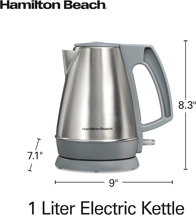 Hamilton Beach 1 Liter Electric Tea Kettle, Water Boiler & Heater | Fast Boiling 1500 Watts | BPA Free | Cordless Serving | Auto-Shutoff & Boil-Dry Protection | Cord Wrap | Stainless Steel