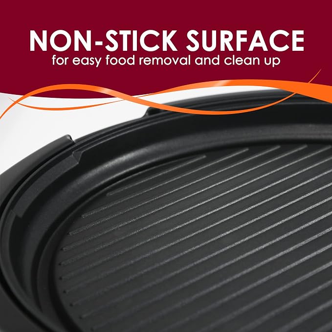 Elite Gourmet EMG-980BX Indoor Electric Round Grill, Non-Stick, 14" Black | Cool-touch handles, fast heat-up, dishwasher-safe with glass lid - great for low-fat meals, easy cleanup