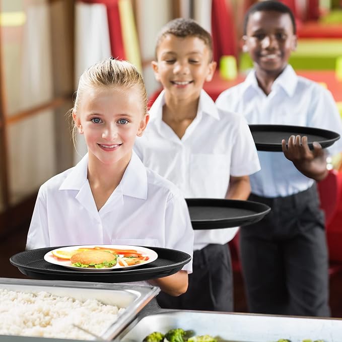 Zopeal 8 Pcs Bar Service Tray Round Plastic Non Slip,14" | For Waiter Server in Restaurant Cafeteria Bar, Raised Edges Prevent Spills, Cocktail Food Server, Textured Surface Grip