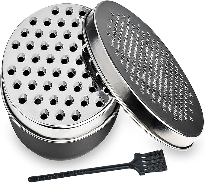 Black Compact Round Cheese Grater with Food Storage Container & Lid Grinder | Stainless Steel Box Grater for Kitchen, Hard Parmesan, Ginger, Vegetables, Butter