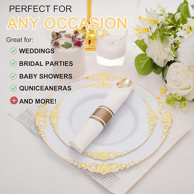 400PCS Gold Wrapped Silverware Disposable Fancy for Parties Weddings | Pre-Rolled and Individually Wrapped, 100 Guests, Durable and Sturdy, BPA free, Includes Matching Napkins, for Elegant Dinners