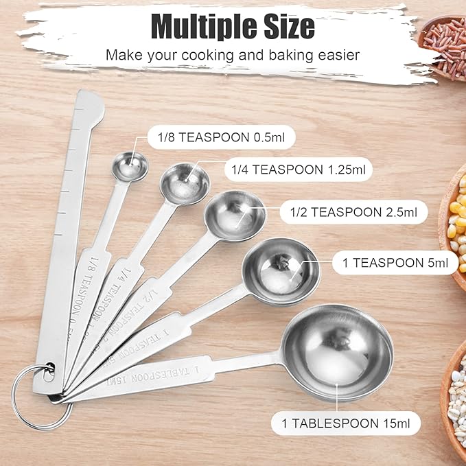 11 PCS Stainless Steel Measuring Cups Spoons Set, 5 Nesting Cups and 5 Stackable Spoons with 1 Leveler Measuring Tools Set for Dry Liquid Ingredients Cooking Baking