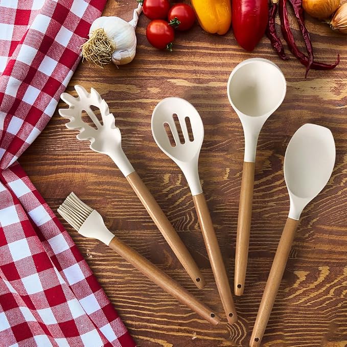 Cooking Utensils Set- 35 PCs Kitchen Utensils with Grater,Tongs, Spoon Spatula &Turner Made of Heat Resistant Food Grade Silicone and Wooden Handles Kitchen Gadgets Tools Set for Cookware