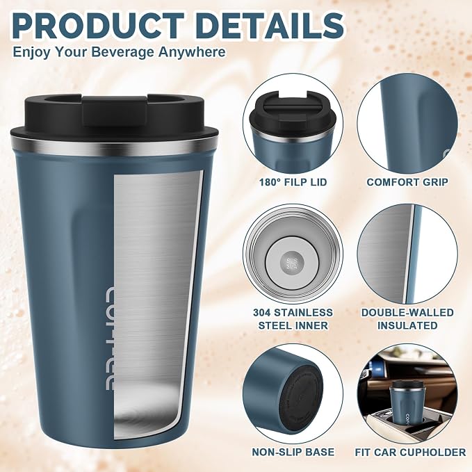 CS COSDDI 12 oz Stainless Steel Vacuum Insulated Tumbler - Coffee Travel Mug Spill Proof with Lid - coffee Cup for Keep Hot/Ice Coffee,Tea and Beer (Tibetan blue) | Stainless Steel Double-wall insulation, 6-Hour Heat Retention, 360°Leak proof, BPA-free...