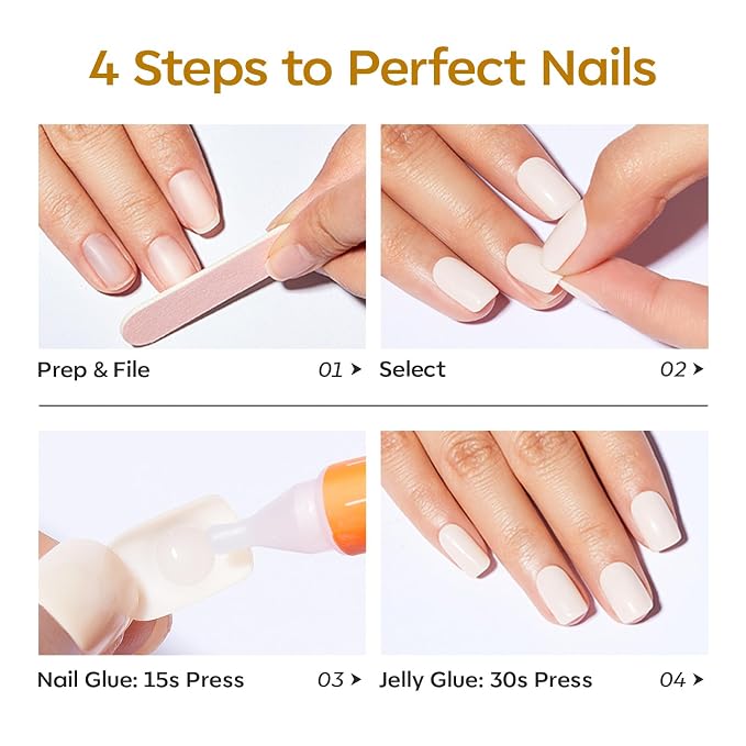 modelones Ginger Yellow Short Press on Nails, Oval Fake Nails Kit | Press Ons with Nail Glue, Adhesive Tabs, Nail File, Prep Pad, Manicure Stick, 32Pcs 16 Sizes, Summer Women Girl Gift