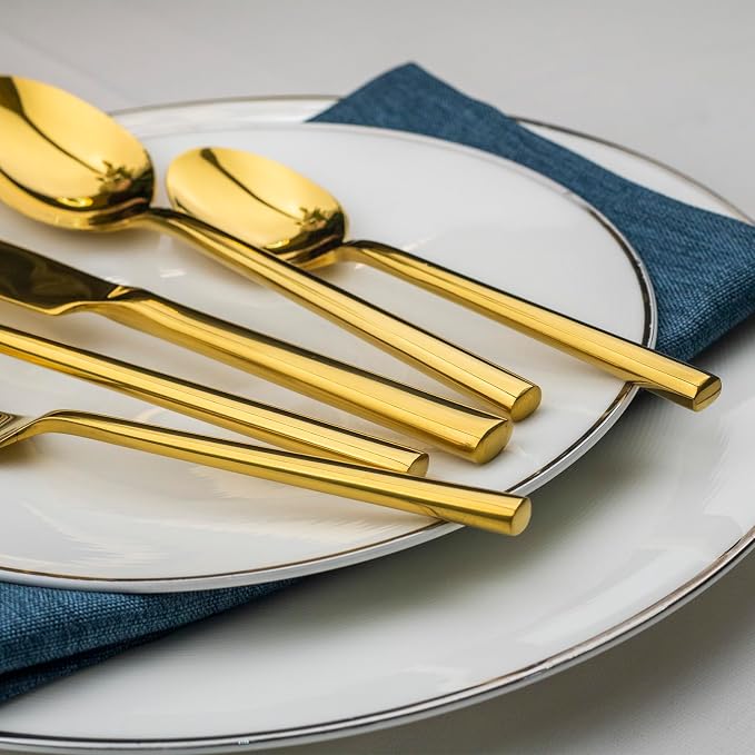 Alata Potter Gold 20-Piece Forged Silverware Set, Service for 4, Stainless Steel Flatware Set, Modern Design with Mirror Finish, Ideal for Home, Kitchen, Party, Camping