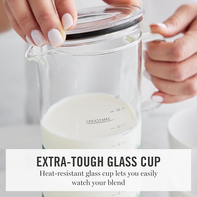 Martha Stewart 10oz Milk Frother & Steamer, 4 Presets, 300ml Glass Pitcher | Light, Dense, Cold Foam & Hot Chocolate, Ready in 90 Seconds, Cordless Pouring, Runs Quiet, Almond, Soy & Oat Milk, Honeydew