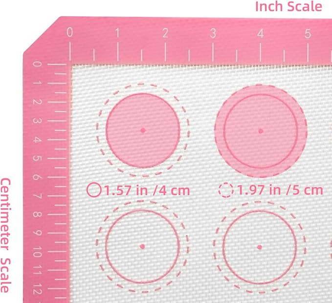 Macaron Silicone Baking Mats,22.44"Lx14.57"W,Pastry Mats Rolling Dough,Non-Stick,40 Macaron Molds,Cookie Sheet Liners,Reusable Baking Mat (2, Pink)