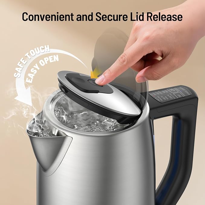 1.7L Electric Tea Kettle, 6 Precise Temperature Presets Stainless Steel Electric Kettle Temperature Control,1500W Fast Boiling Hot Water for Oolong & Green Tea with Strix Control