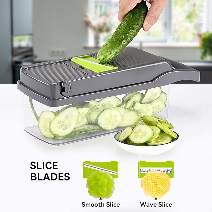 Badelite Multi-Function Vegetable Chopper Onion Micer Chopper 12 in 1 Pro Veggie Slicer Dicer Cutter with Container for Potatoes, Tomatoes, Zucchini, Garlic, Eggs, Cucumbers