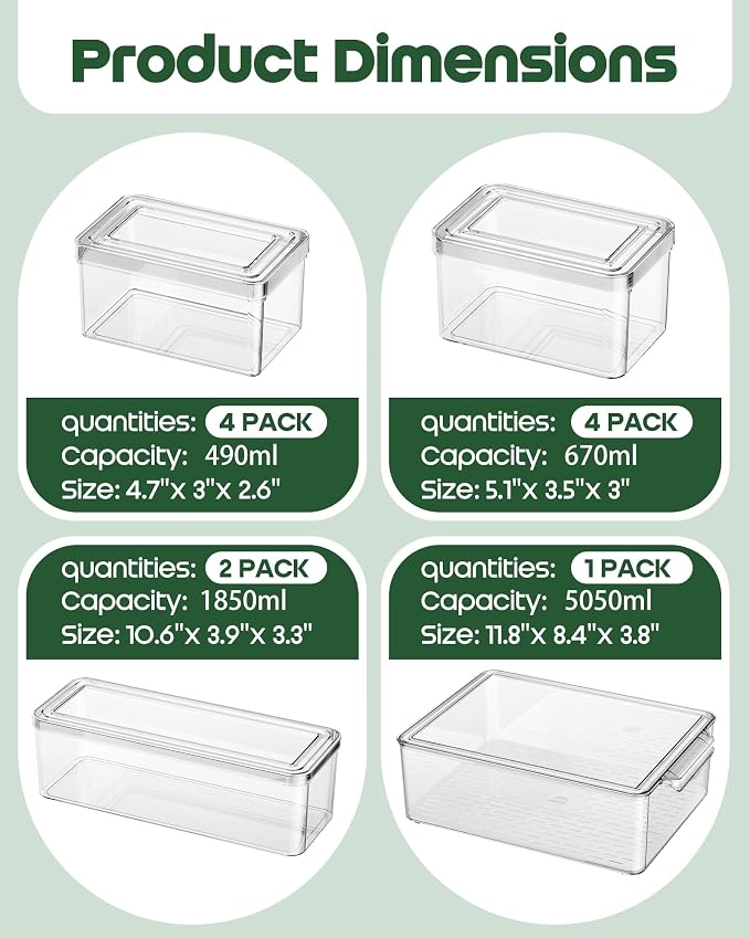 KEMETHY 11 Pack Refrigerator Organizers and Storage, Stackable Fridge Organizer Bins, BPA-Free Clear Plastic Fruit Storage Containers for Fridge, Kitchen, Fruits, Drinks, Produce, Vegetable