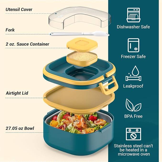 Stackable Stainless Steel Bento Box with Insulated bag,Adult & Kids Luch Box,Leak-Proof,1-Tier Bento box,Lunch Box With Portable Sauce Pod and Cutlery-for Teens/Toddler,Dishwasher Safe,Blue