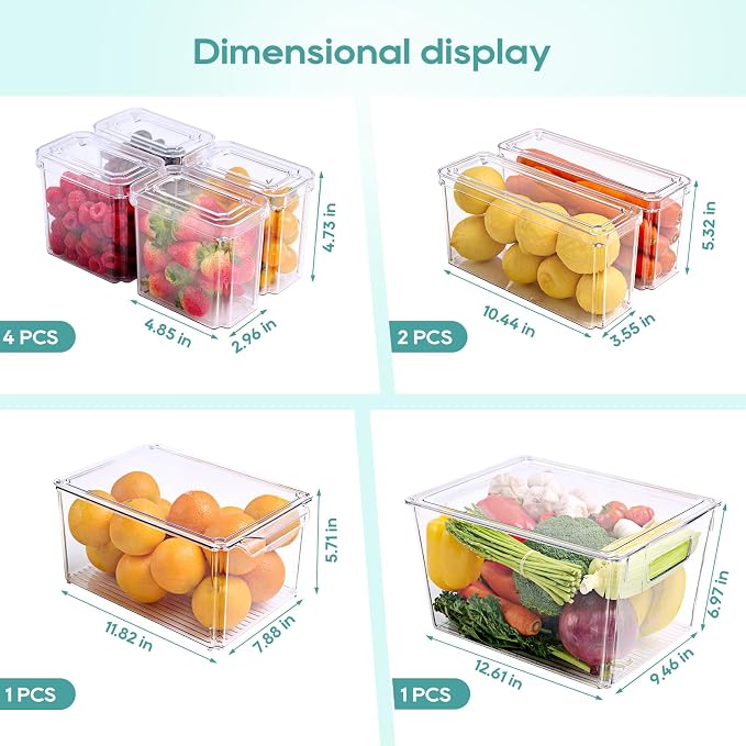 MUCHII 8 Pack Fridge Organizers, Clear Stackable Organizer Bins with Lids | Clear Plastic Stackable with Lids,Pantry Kitchen Organization,Fruit Veggie Produce,Soda Can,Meat Cheese Yogurt,Fridge