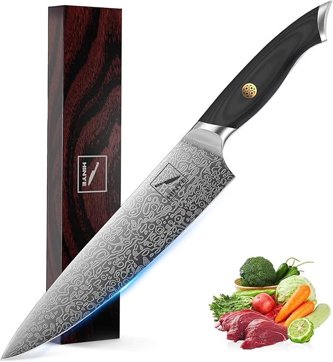 8" High Carbon Stainless Steel Kitchen Chef Knife, Blackwood Handle, Textured Anti-Stick Blade, Rustproof & Dishwasher Safe, Effortless Chopping, Premium Gift Box