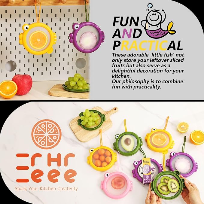 Silicone Food Storage Containers, 4Pcs Avocado Saver Produce Holder | Keep avocados fresh! Reusable Onion Storage for tomato, lemons, garlic & potato. Fresh fruit fridge organizers.
